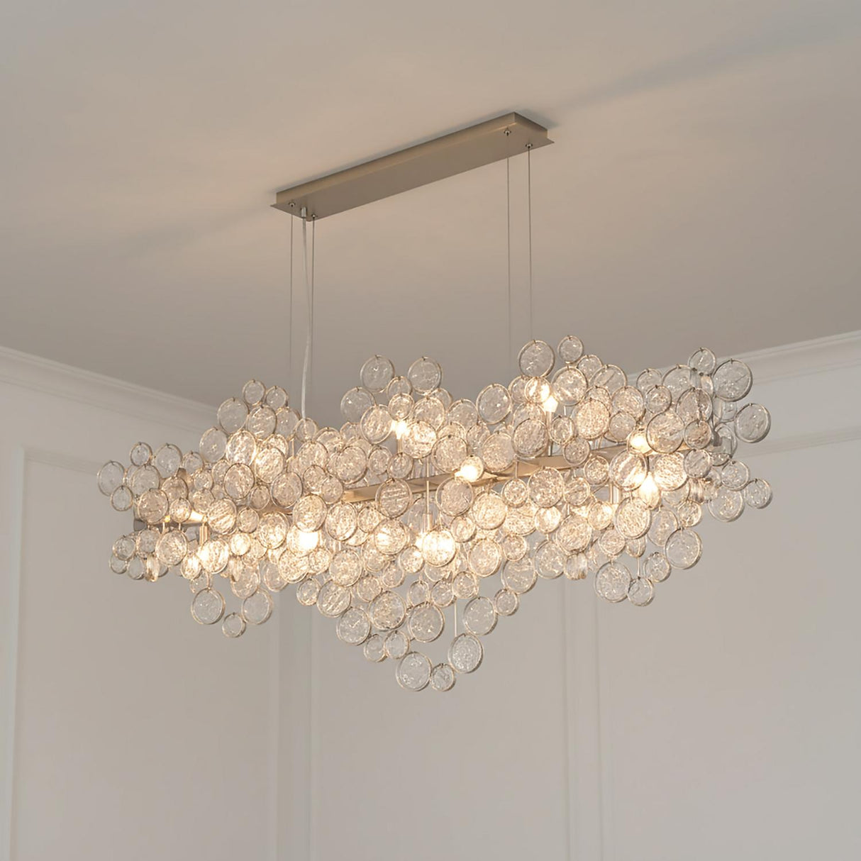 Denali 15 Light Linear Chandelier 56", Champagne Silver with Clear Glass
