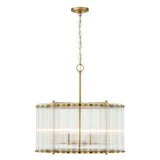 Nori 6 Light Chandelier 24", Brass and Ribbed Glass