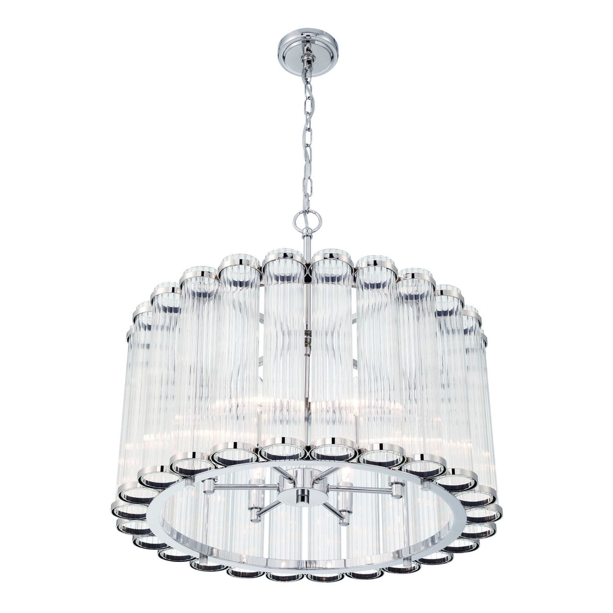 Nori 6 Light Chandelier 24", Polished Nickel and Ribbed Glass