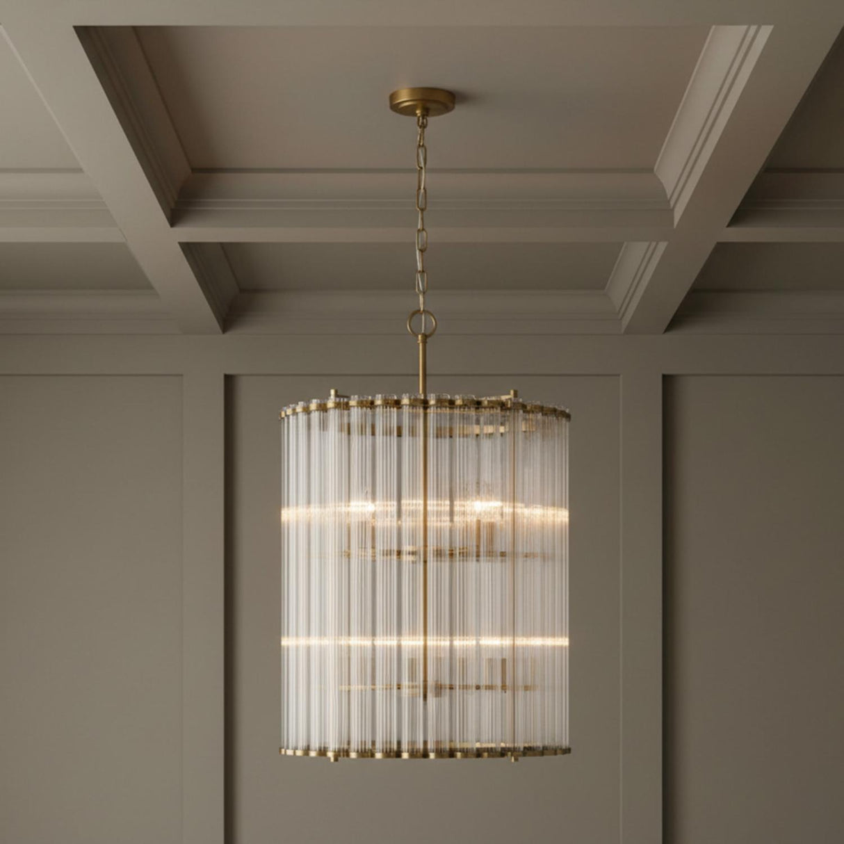 Nori 8 Light Chandelier 22", Brass and Ribbed Glass