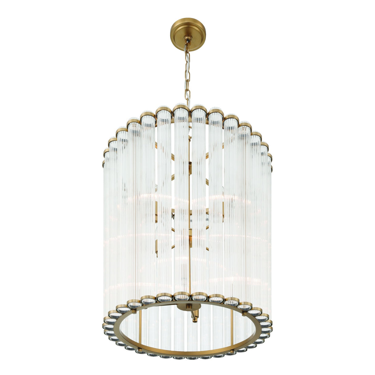 Nori 8 Light Chandelier 22", Brass and Ribbed Glass