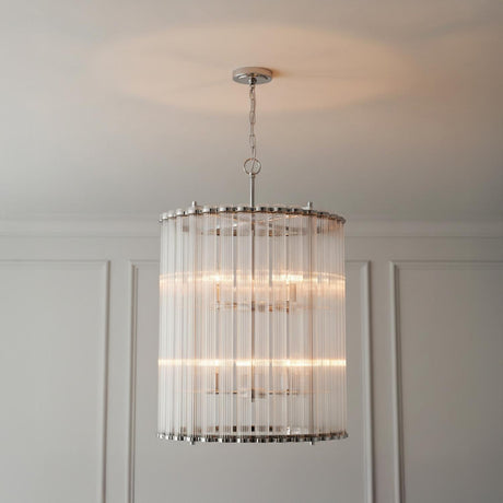 Nori 8 Light Chandelier 22", Polished Nickel and Ribbed Glass