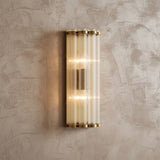 Nori Wall Sconce 14", Brass and Ribbed Glass for Modern home with Textured Beige Walls