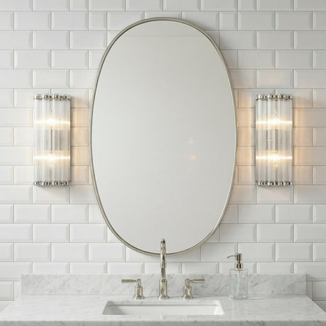 Nori Wall Sconce 14", Polished Nickel and Ribbed Glass