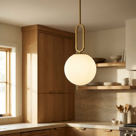 Oren Pendant 10, Brass and Opal Glass for Modern home with Natural Wood