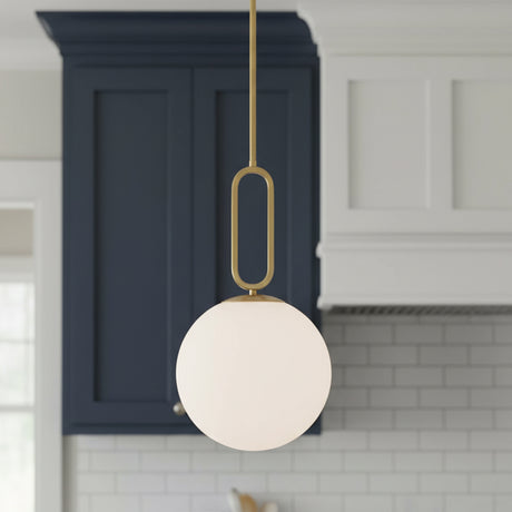 Oren Pendant 12, Brass and Opal Glass for Modern Farmhouse home with Navy Cabinets