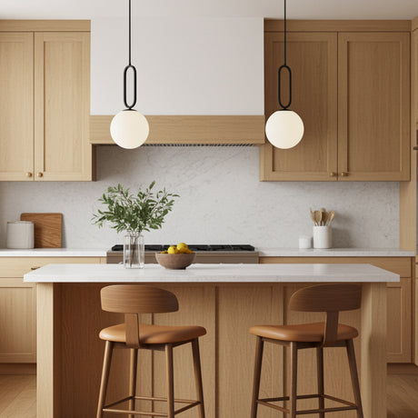 Oren Pendant 10, Matte Black and Opal Glass for Modern home with Natural Wood