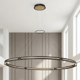 Lune LED Pendant 62, Brass and Black for Modern home with White Siding