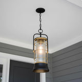 Irvington LED Outdoor Hanging Light 23" for Modern Farmhouse home with Gray Siding