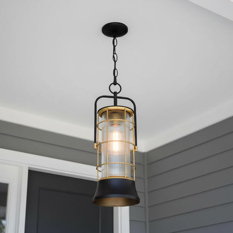 Irvington LED Outdoor Hanging Light 23" for Modern Farmhouse home with Gray Siding