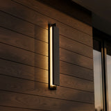 Rye LED Outdoor Wall Light 32", Textured Black for Modern home with Dark Brown Wood