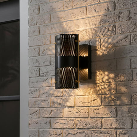 Quin LED Outdoor Wall Light 8", Black with Gold Accents