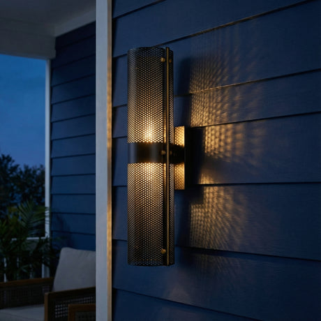 Quin LED Outdoor Wall Light 17" for Modern Farmhouse home with Navy Siding