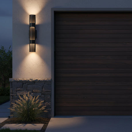 Quin LED Outdoor Wall Light 23", Black with Gold Accents