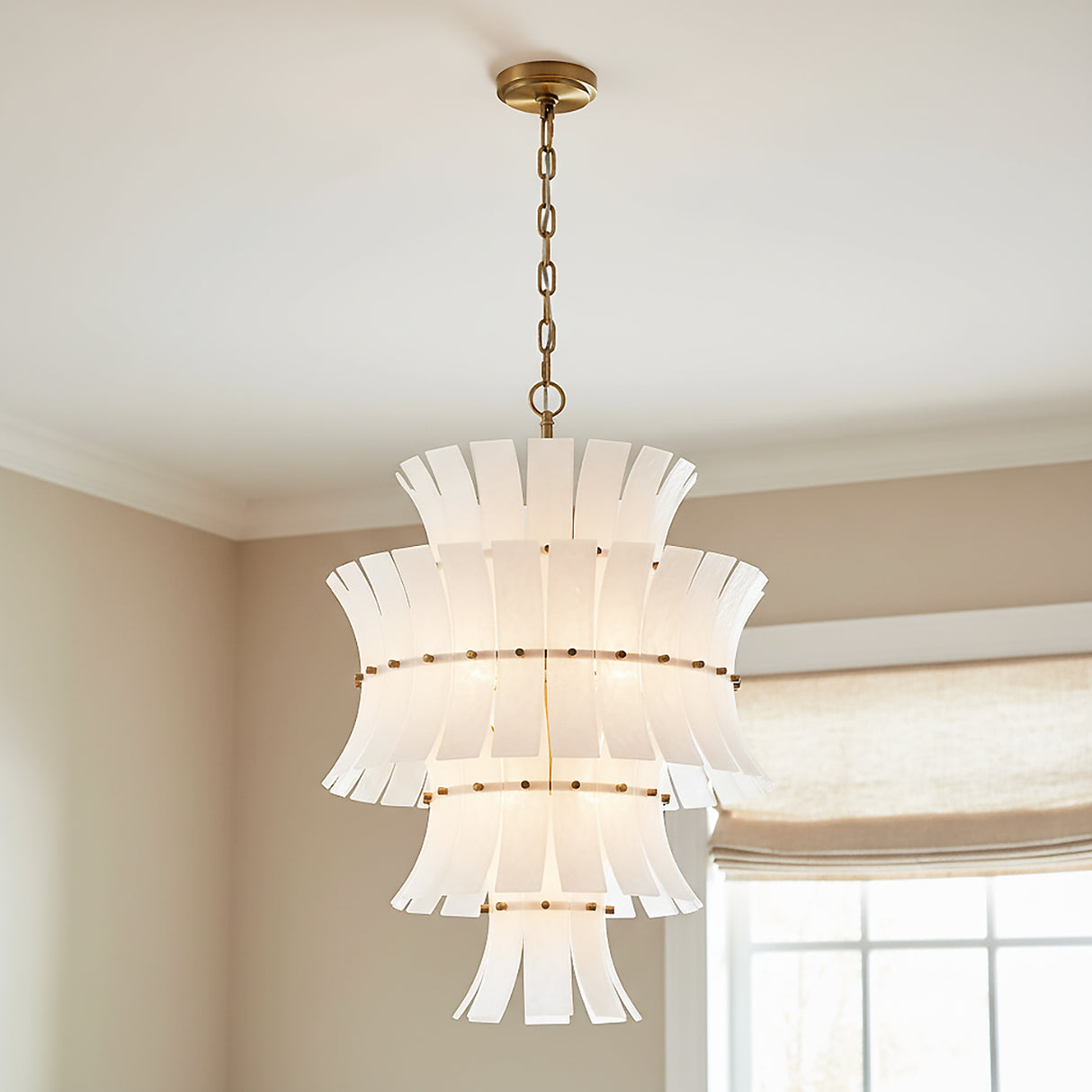 Brielle 13 Light Chandelier 22", White Art Glass with Aged Brass for Transitional home with White walls