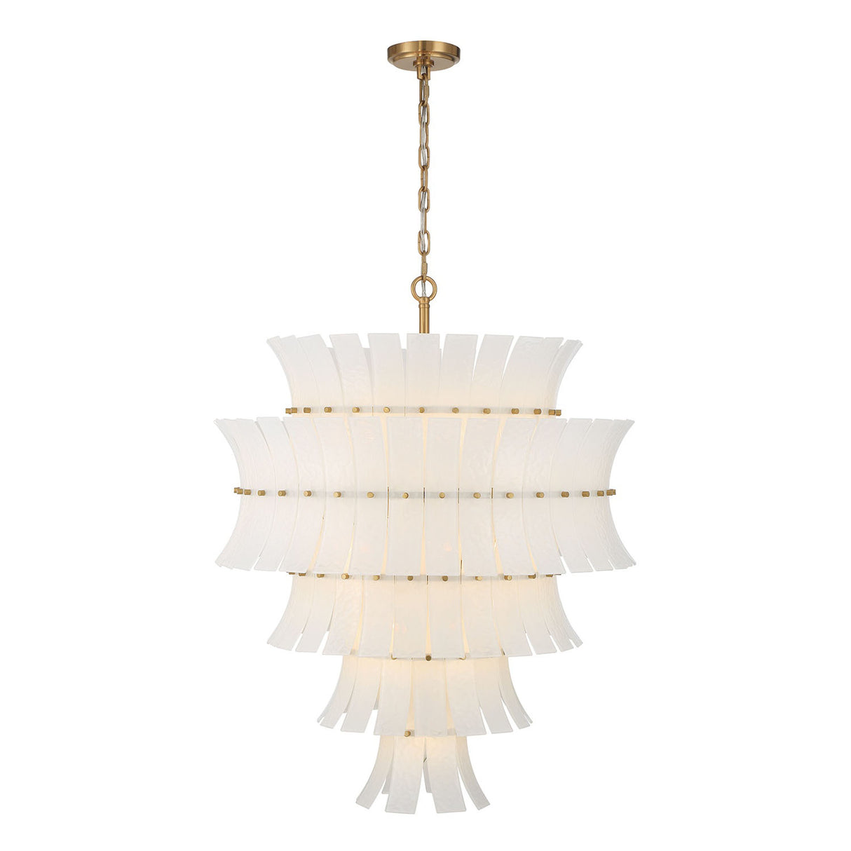 Brielle 21 Light Chandelier 30", White Art Glass with Aged Brass