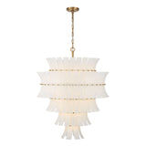 Brielle 21 Light Chandelier 30", White Art Glass with Aged Brass