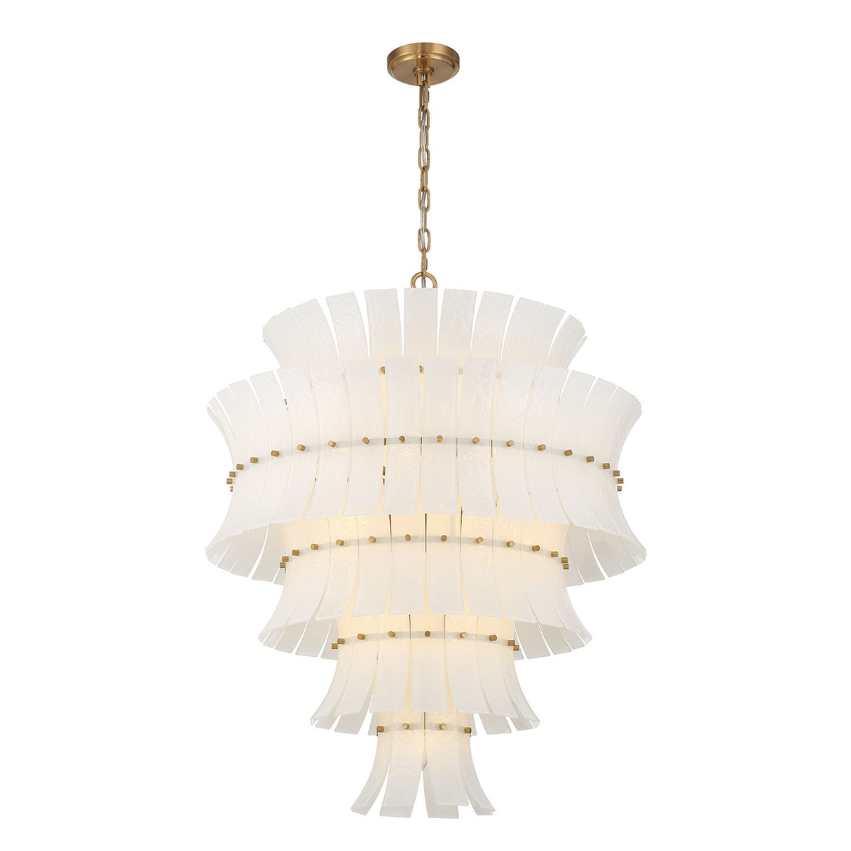 Brielle 21 Light Chandelier 30", White Art Glass with Aged Brass