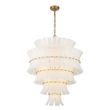 Brielle 21 Light Chandelier 30", White Art Glass with Aged Brass