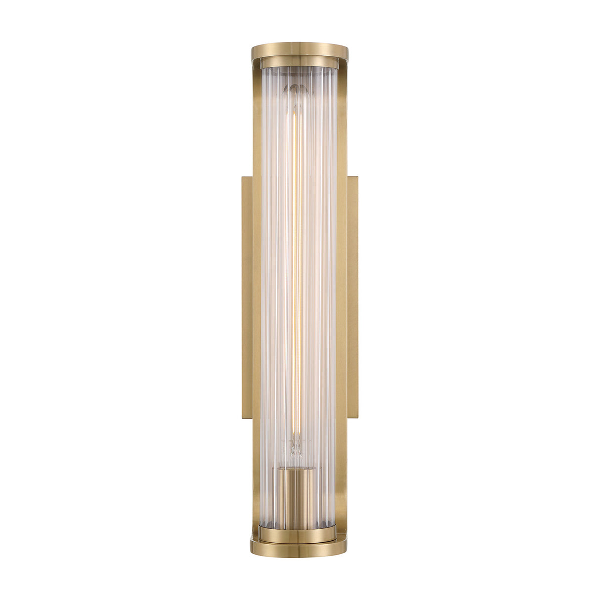 Cedar Wall Sconce 17", Aged Brass and Clear Ribbed Glass