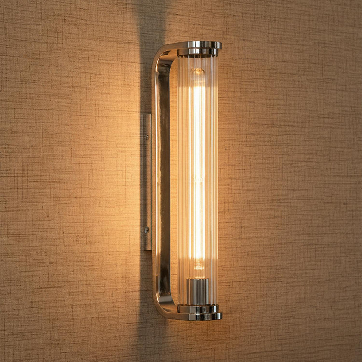 Cedar Wall Sconce 17", Polished Nickel and Clear Ribbed Glass