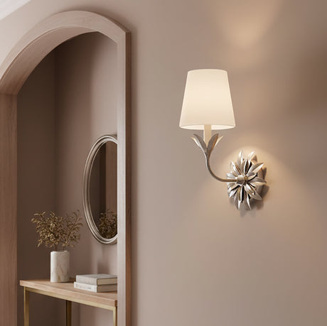 Ayla Wall Sconce 15", Antique Silver shown in a transitional style home with warm beige walls