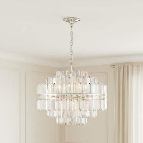Maxwell 12 Light Chandelier 22", Crystal with Polished Nickel for Modern home with White Walls