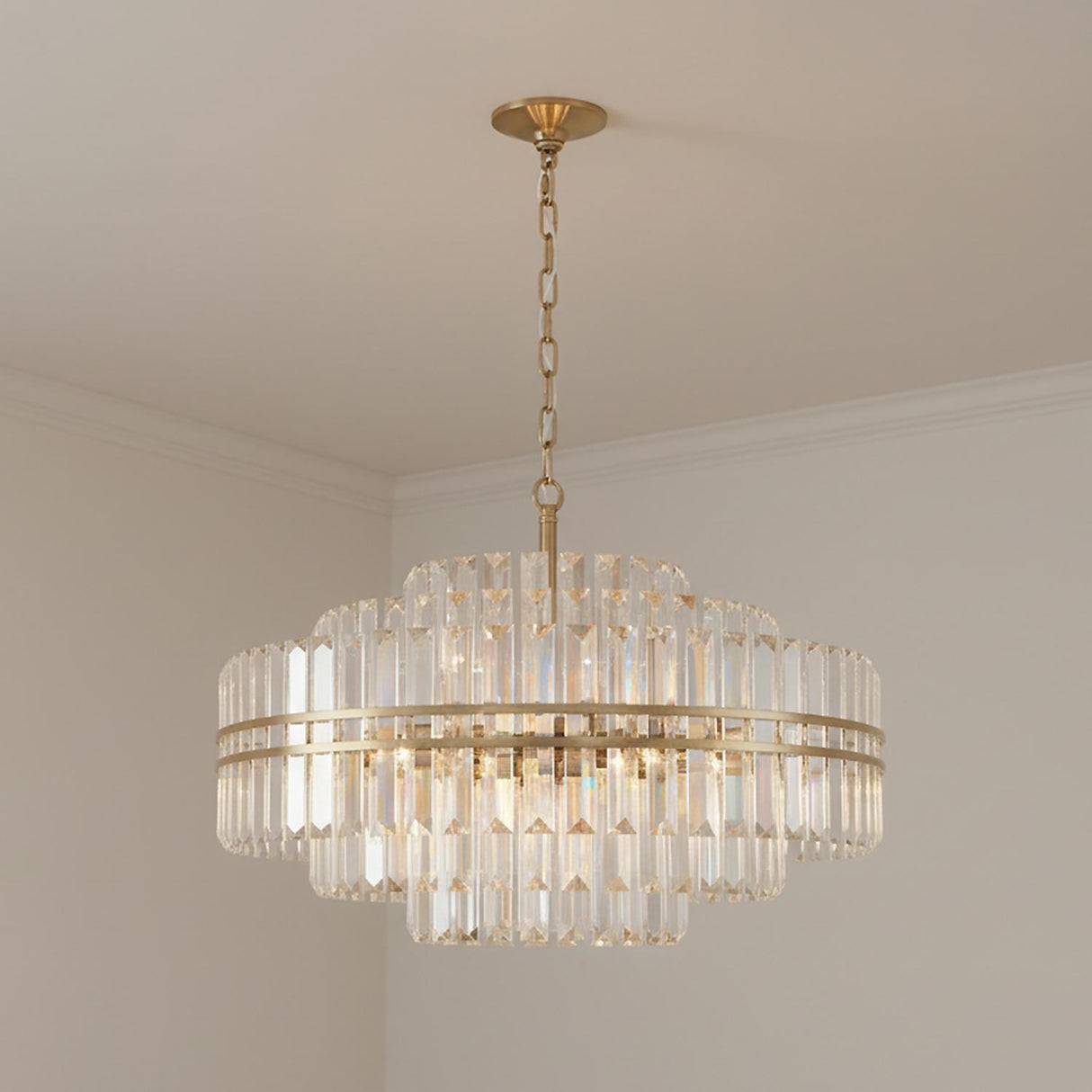 Maxwell 16 Light Chandelier 28", Crystal with Aged Brass