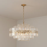 Maxwell 16 Light Chandelier 28", Crystal with Aged Brass
