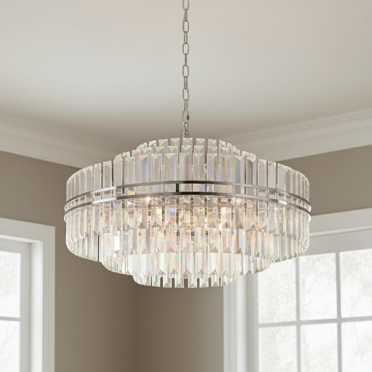 Maxwell 16 Light Chandelier 28", Crystal with Polished Nickel
