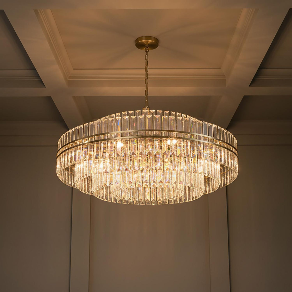 Maxwell 32 Light Chandelier 41", Crystal with Aged Brass