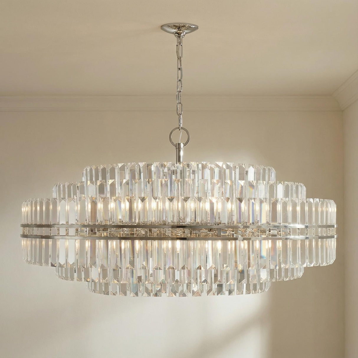 Maxwell 32 Light Chandelier 41", Crystal with Polished Nickel