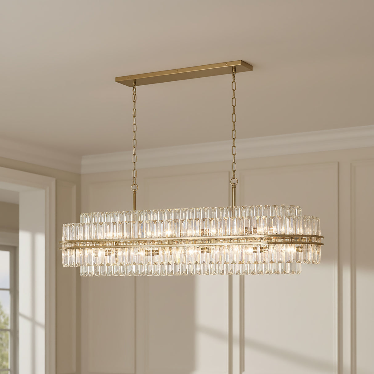 Maxwell 16 Light Linear Chandelier 50" for Transitional home with White Paneling