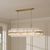 Maxwell 16 Light Linear Chandelier 50", Crystal with Aged Brass