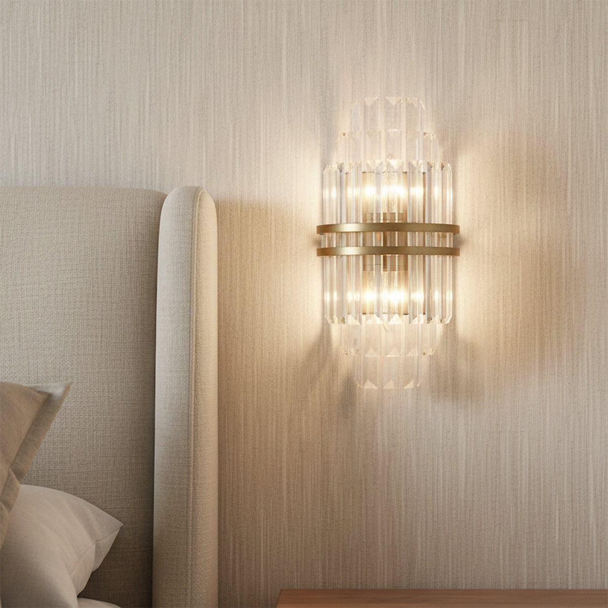 Maxwell Wall Sconce 14", Crystal with Aged Brass for Modern home with Textured Wallpaper