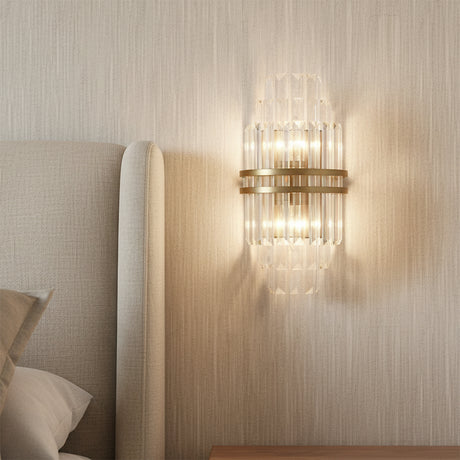 Maxwell Wall Sconce 14", Crystal with Aged Brass for Modern home with Textured Wallpaper