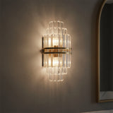 Maxwell Wall Sconce 14", Crystal with Aged Brass for Modern home with Gray walls
