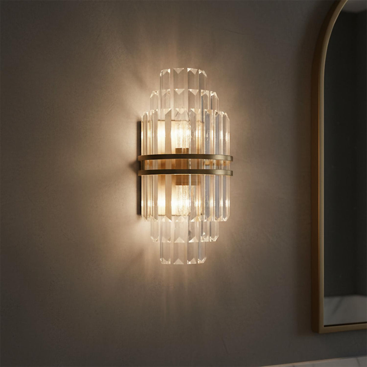 Maxwell Medium Wall Sconce 14", Crystal with Aged Brass