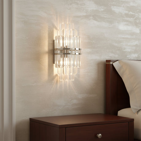 Maxwell Wall Sconce 14" Crystal with Polished Nickel for Contemporary home with Beige Textured Walls