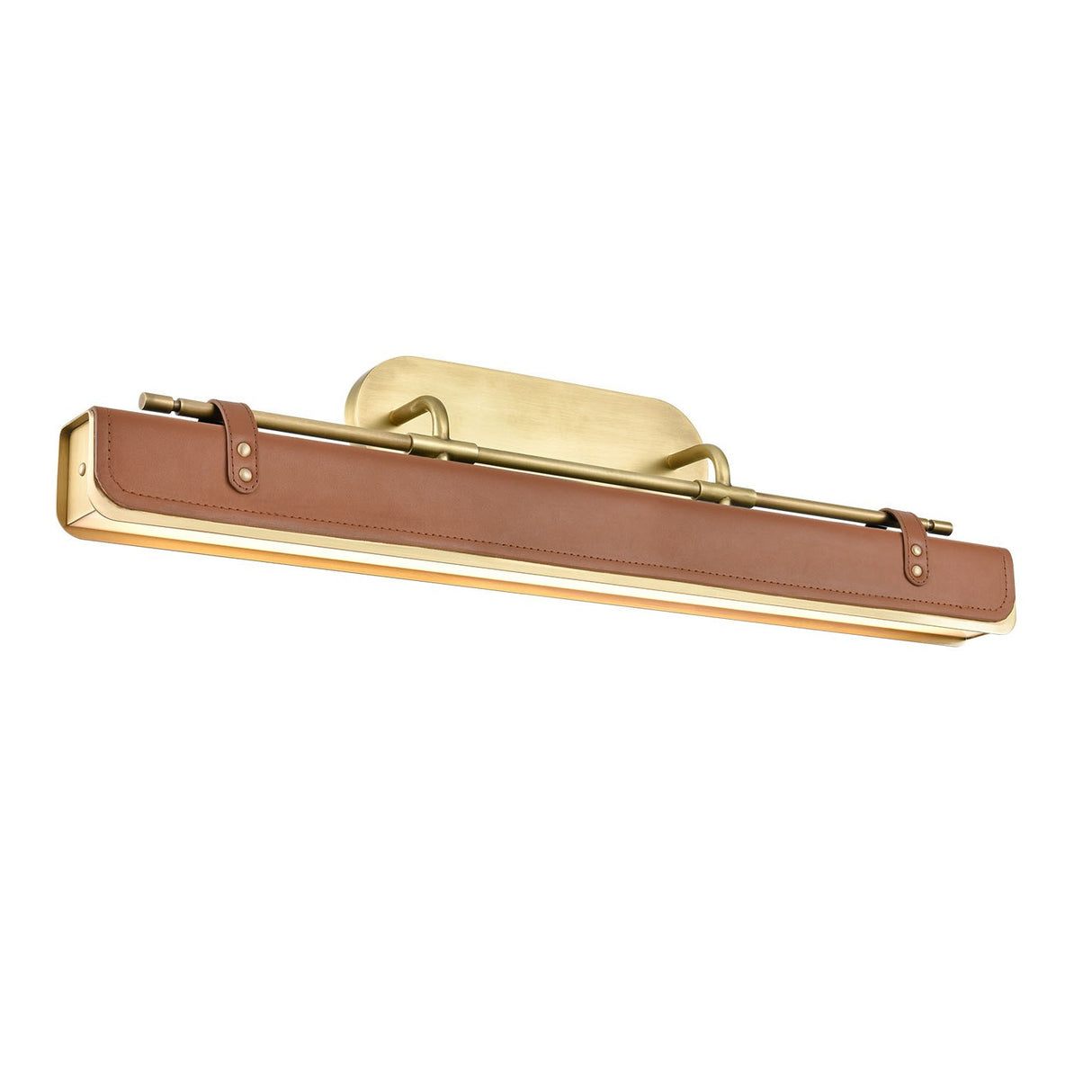 Jarrett LED Wall Light 32", Aged Brass and Cognac Leather