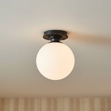 Amos Semi-Flush 8" Matte Black with Milk Glass for Modern Farmhouse home with White Siding