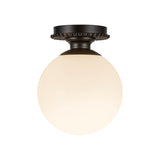 Amos Semi-Flush 8", Matte Black with Milk Glass