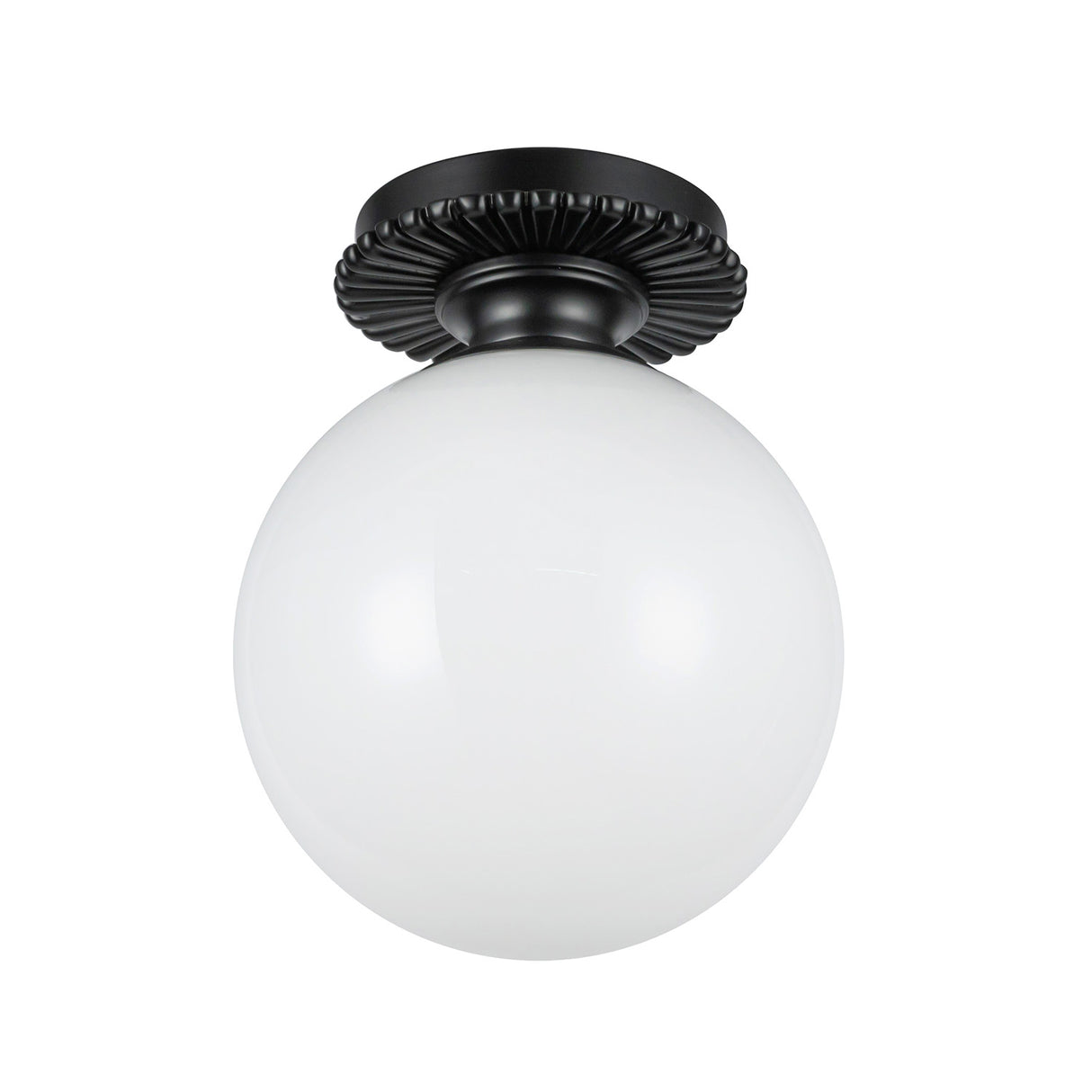 Amos Semi-Flush 8", Matte Black with Milk Glass