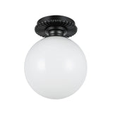 Amos Semi-Flush 8", Matte Black with Milk Glass