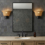 Bessie Wall Sconce 10, Rattan and Matte Black for Modern home with Dark Gray Tile