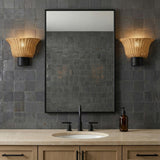 Bessie Wall Sconce 10, Rattan and Matte Black for Modern home with Dark Gray Tile