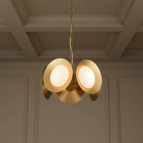 Elon 5 Light LED Chandelier 16" for Modern home with Beige Wall Panel