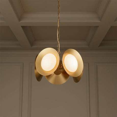 Elon 5 Light LED Chandelier 16", Brushed Brass and Opal Glass