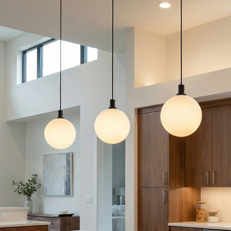 Soren LED Pendant 5, Matte Black and Opal Glass for Modern home with White Walls