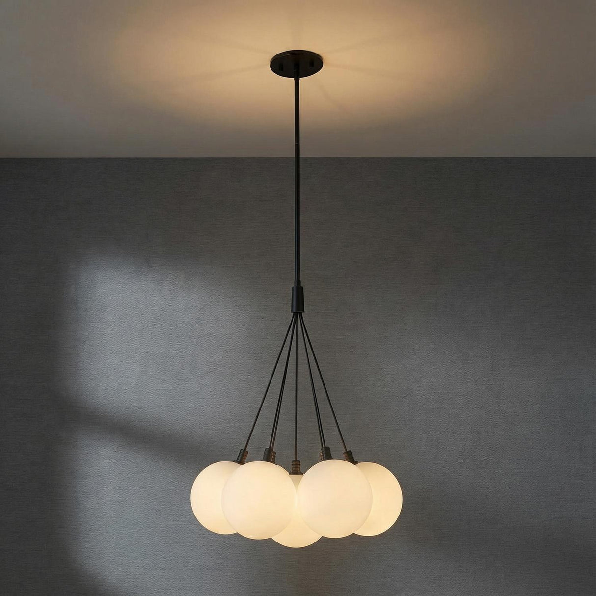 Soren 7 Light LED Chandelier 16", Matte Black and Opal Glass